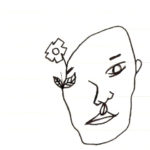 펜으로 그린 사람 얼굴 정면. 비대칭인 두상은 마주보기에 왼쪽의 윗부분이 비스듬히 깎여 있다. 그쪽에는 눈 대신 풀포기가 앉아 있어, 눈이 있음직한 자리에는 입이 있고 그 위로 뻗은 줄기 끝에는 꽃이 피어 있다.